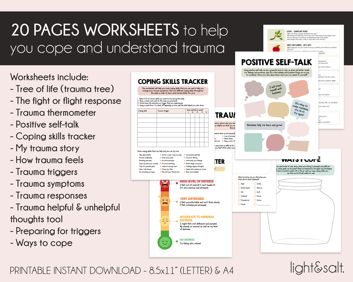Trauma therapy worksheets for kids, teens and adults