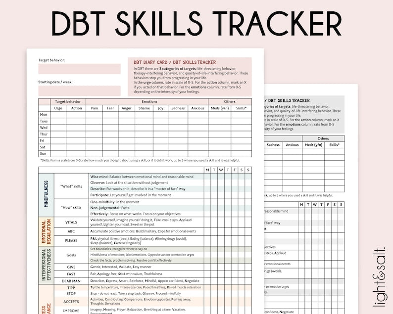 DBT Bundle, 60% off, DBT therapy, social emotional learning, therapy worksheet, DBT skills, therapy resources, emotional regulation, bpd - LightandSaltDesign