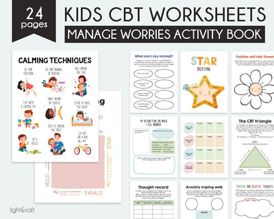 CBT activity for kids, therapy worksheets, CBT worksheets, coping skills, zones of regulation, therapy office decor, calming corner, SEL - LightandSaltDesign