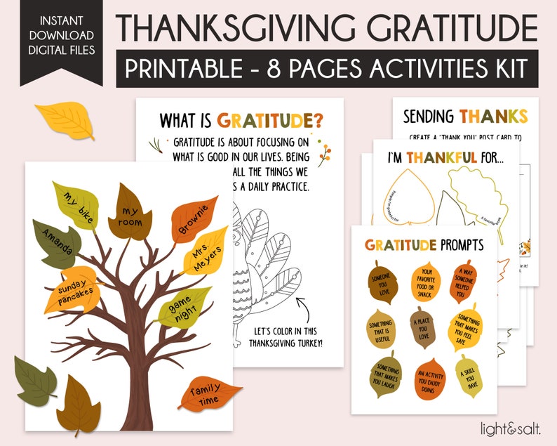Gratitude Tree Activity Kit, thanksgiving activity for kids, Thankful tree, Kindness Leaves, Positivity, Inspirational Messages, calm corner - LightandSaltDesign